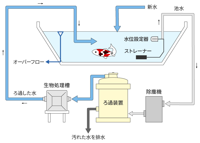 池・水槽用循環ろ過の仕組み